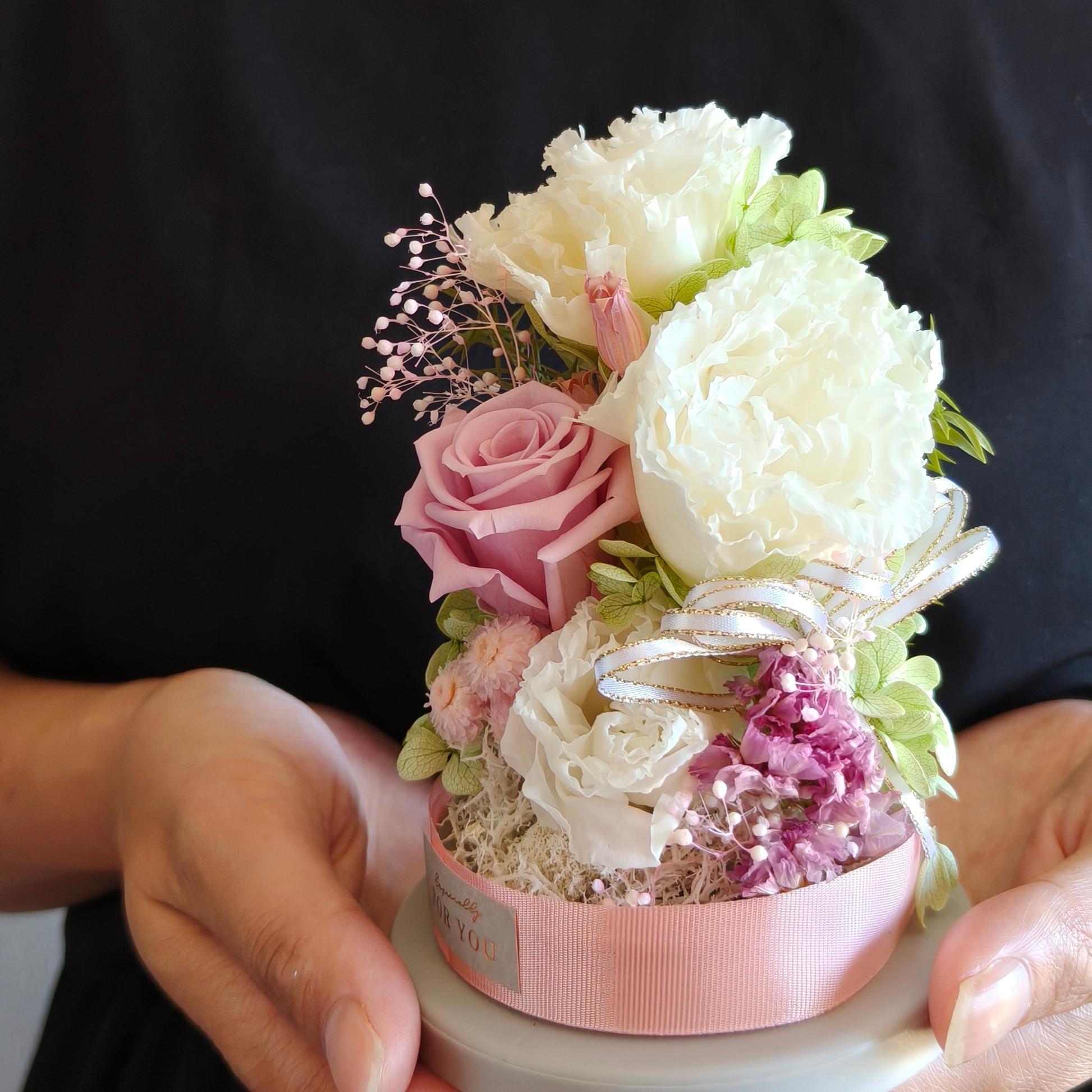 オーダー◎トルコキキョウとバラのプリザーブドアレンジメント プレゼント お祝い花 お供え花お盆2025仏花 退職祝い | 4枚目